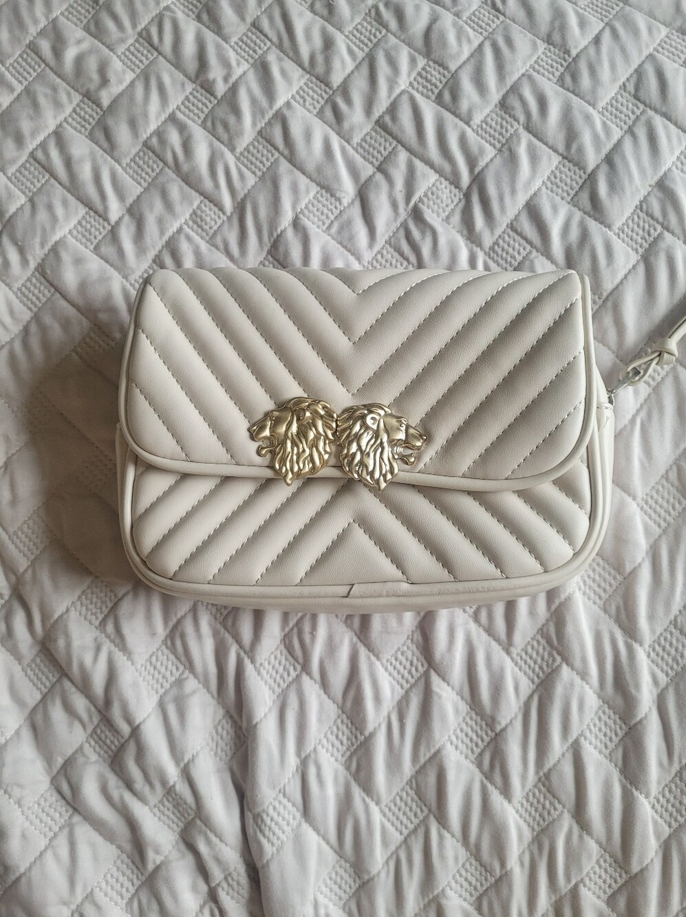 Zara Cream Quilted Crossbody with Gold Accent